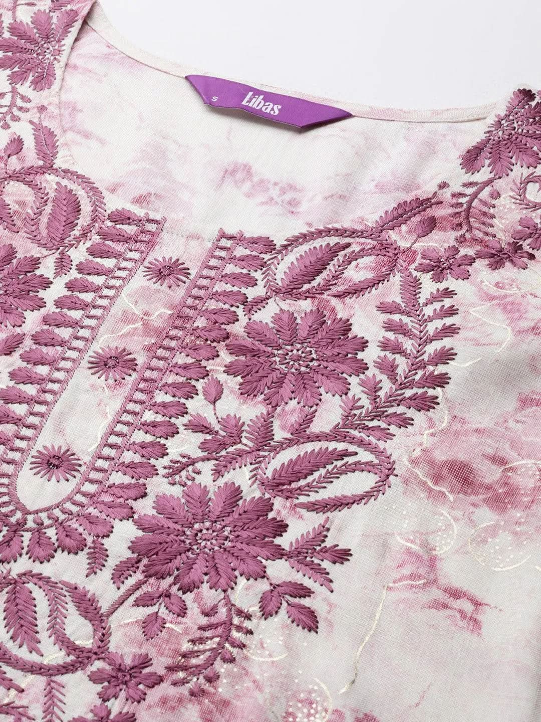 Off White Printed Rayon Straight Kurta - Libas 