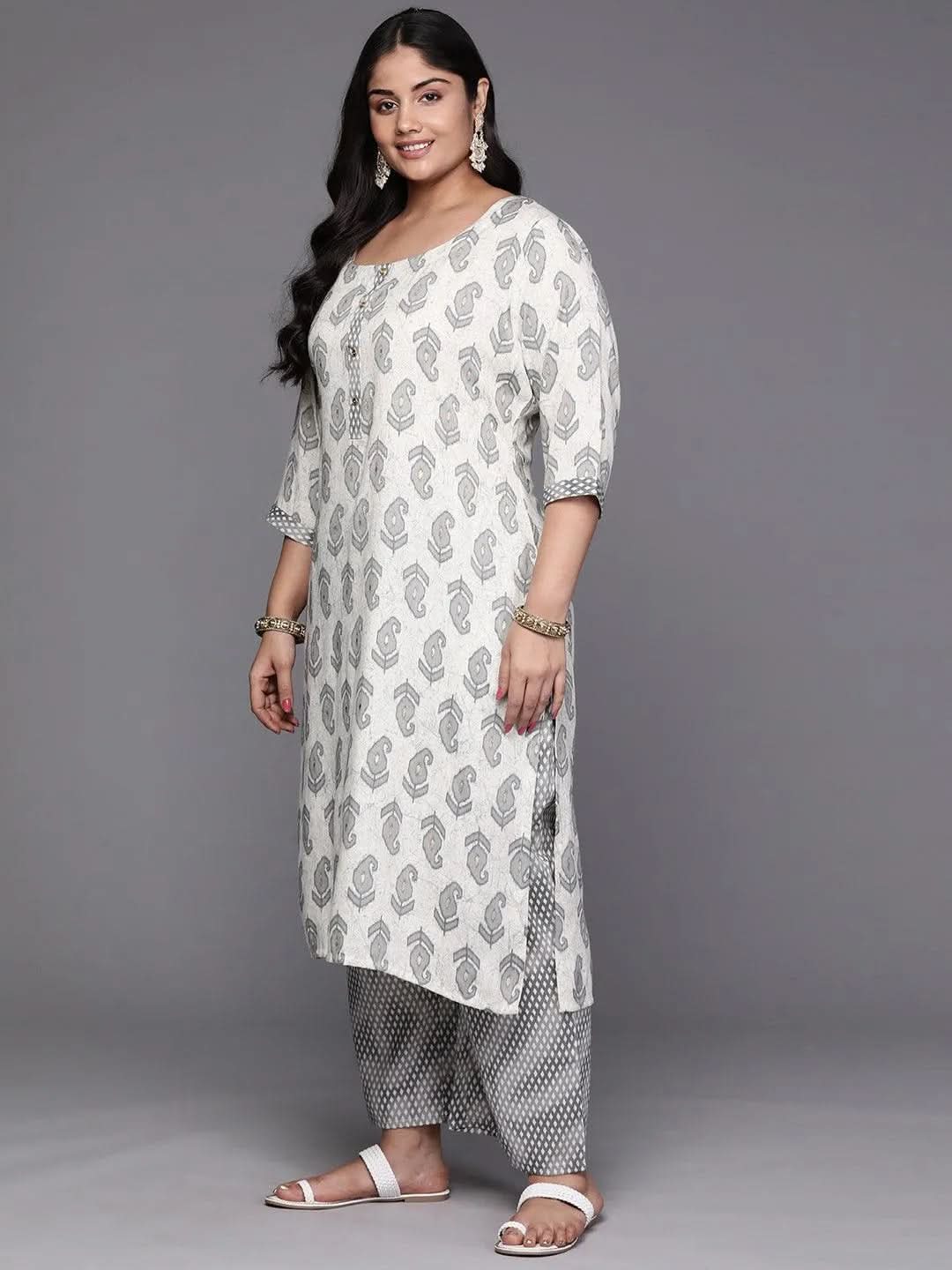 Black Yoke Design Cotton Straight Kurta With Trousers & Dupatta - Libas 