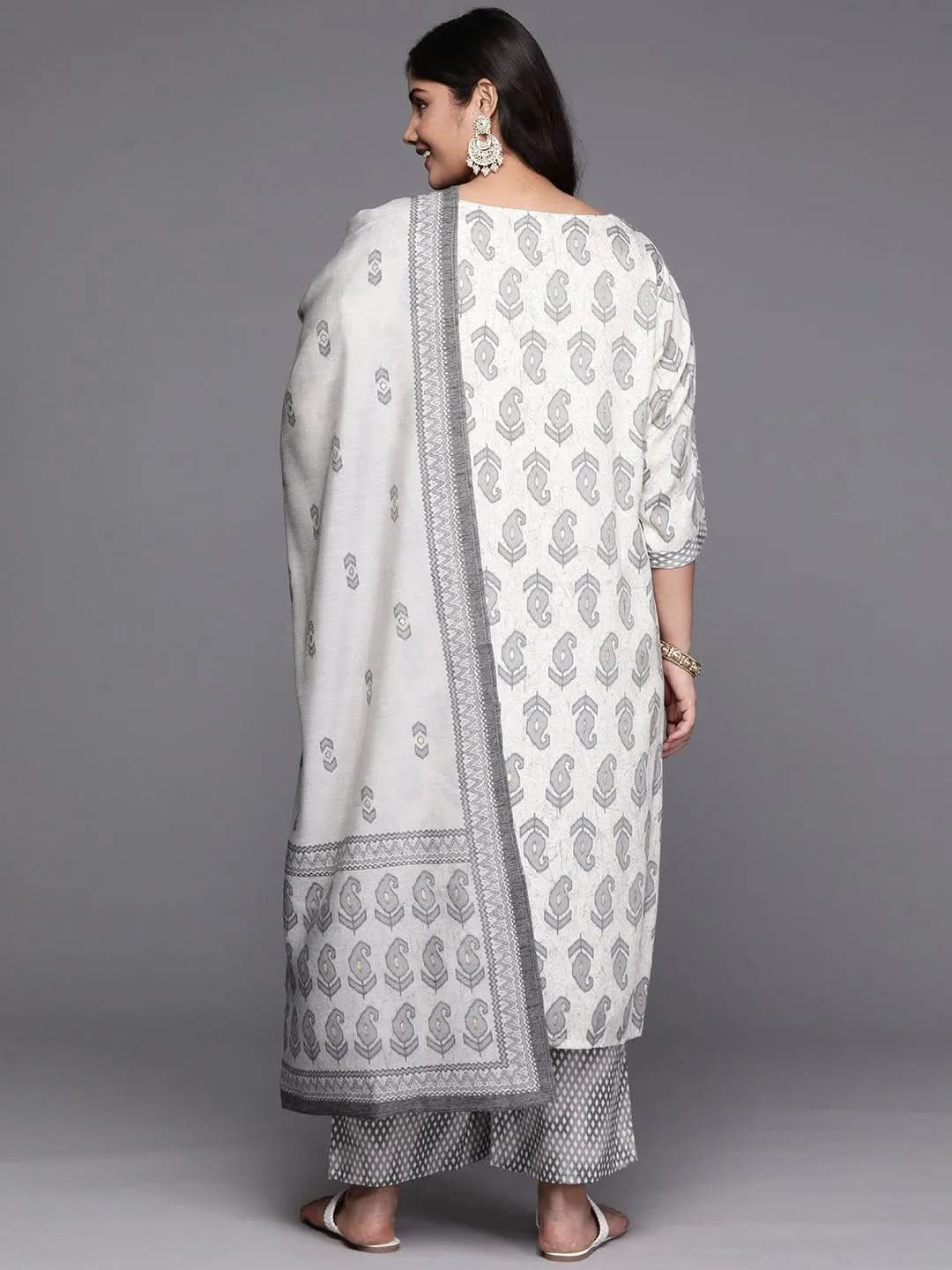 Black Yoke Design Cotton Straight Kurta With Trousers & Dupatta - Libas 
