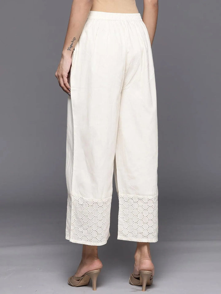 Off White Schiffli Cotton Palazzos - Libas