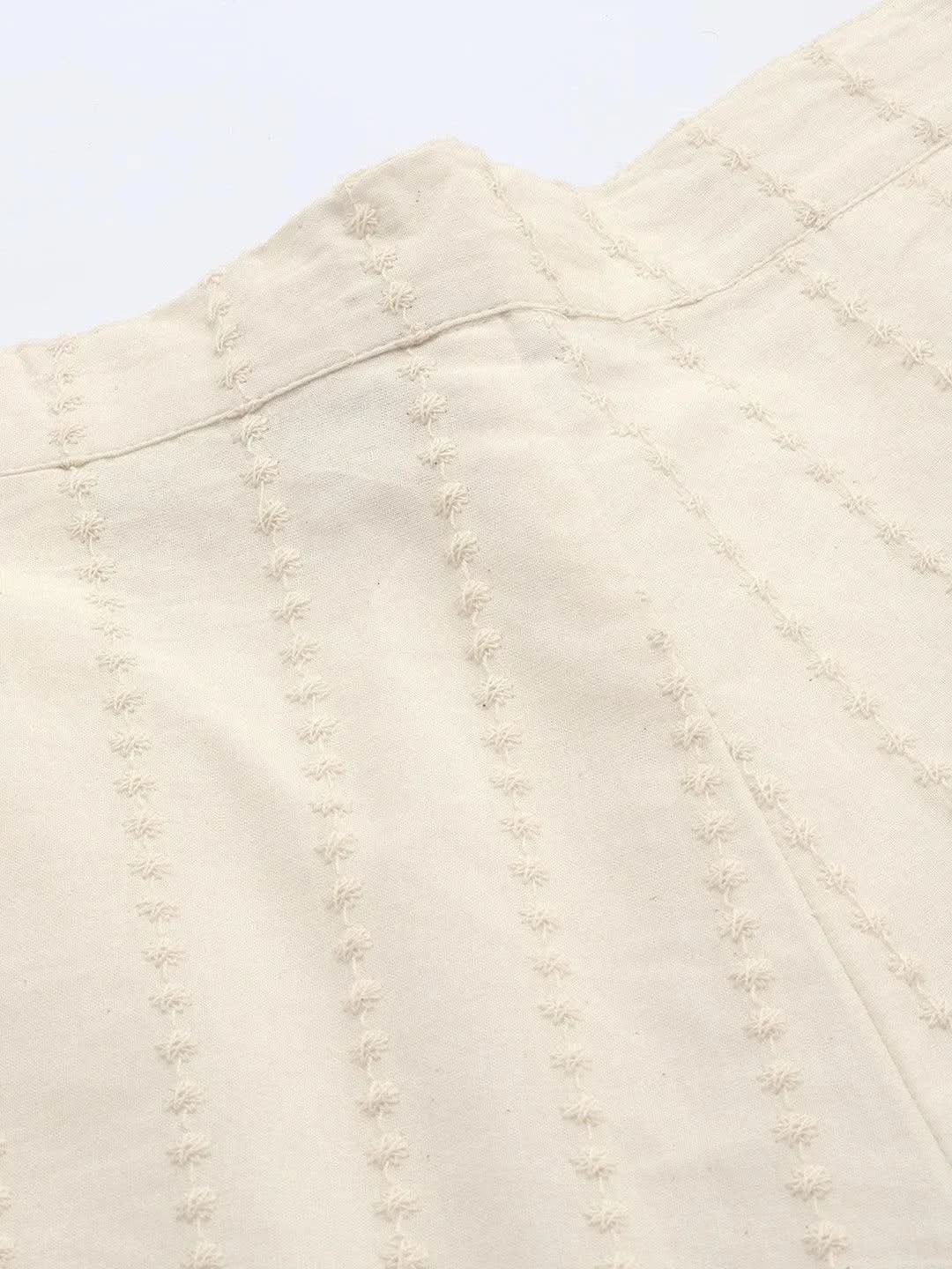 Off White Embroidered Cotton Palazzos - Libas 