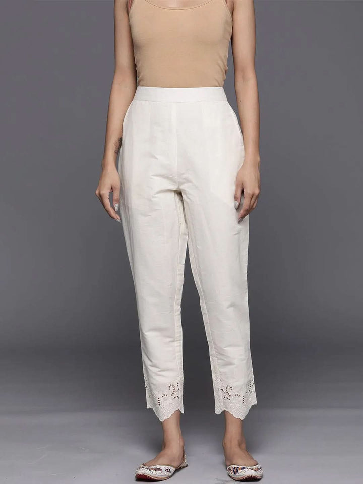 Off White Schiffli Cotton Trousers - Libas