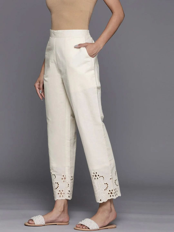 Off White Schiffli Cotton Trousers - Libas