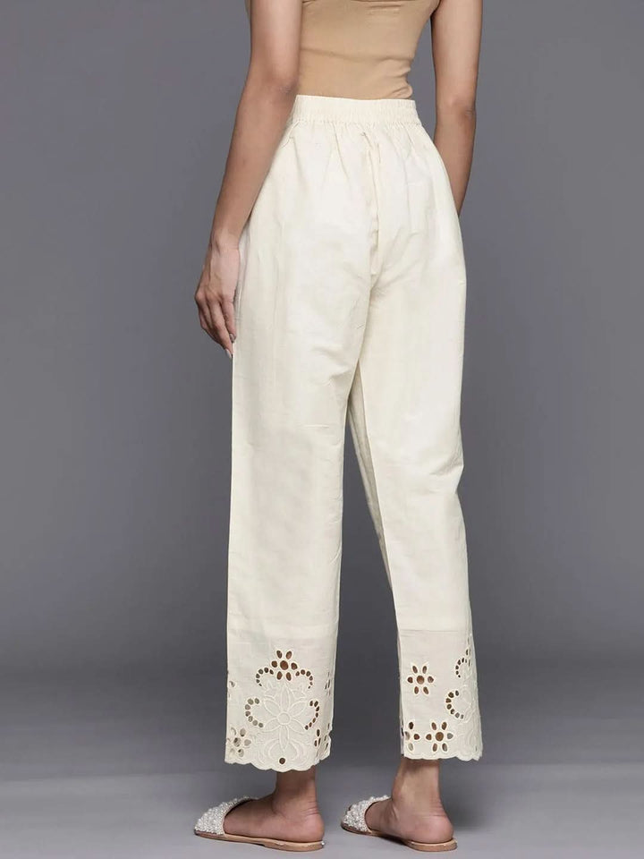 Off White Schiffli Cotton Trousers - Libas