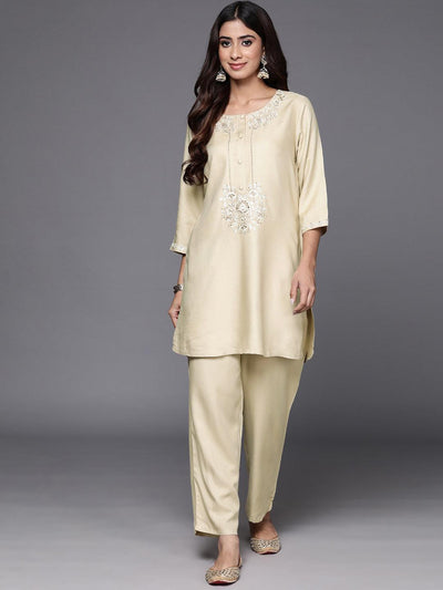Off White Self Design Wool Blend Tunic With Trousers - Libas