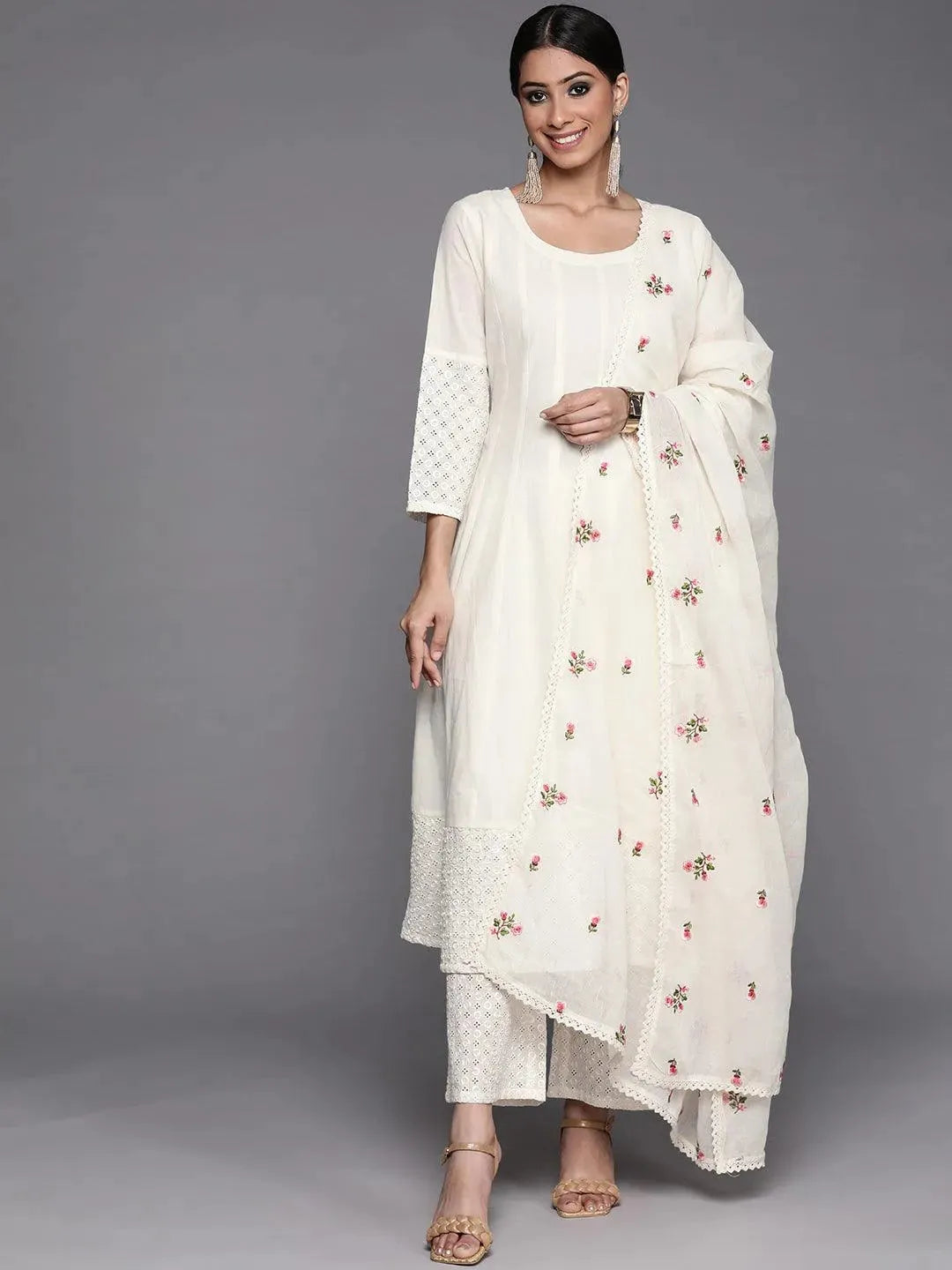Off White Solid Cotton Suit Set - Libas 
