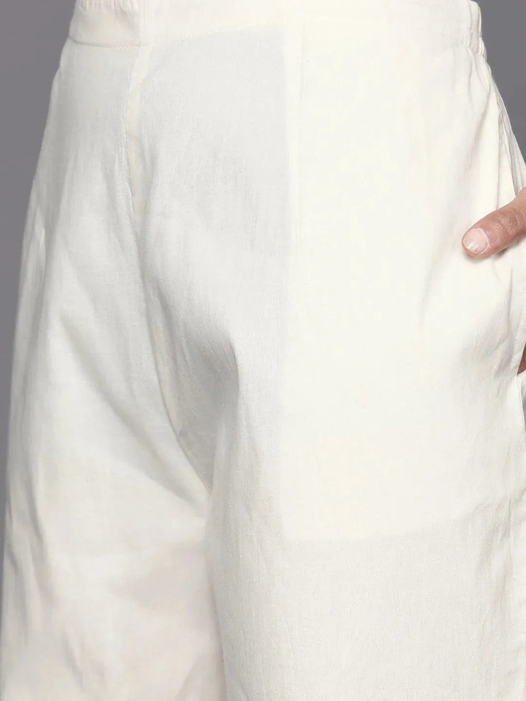 Off White Solid Cotton Suit Set - Libas 