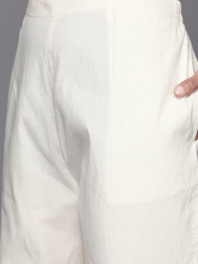 Off White Solid Cotton Suit Set - Libas