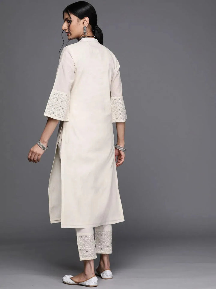 Off White Solid Cotton Kurta - Libas