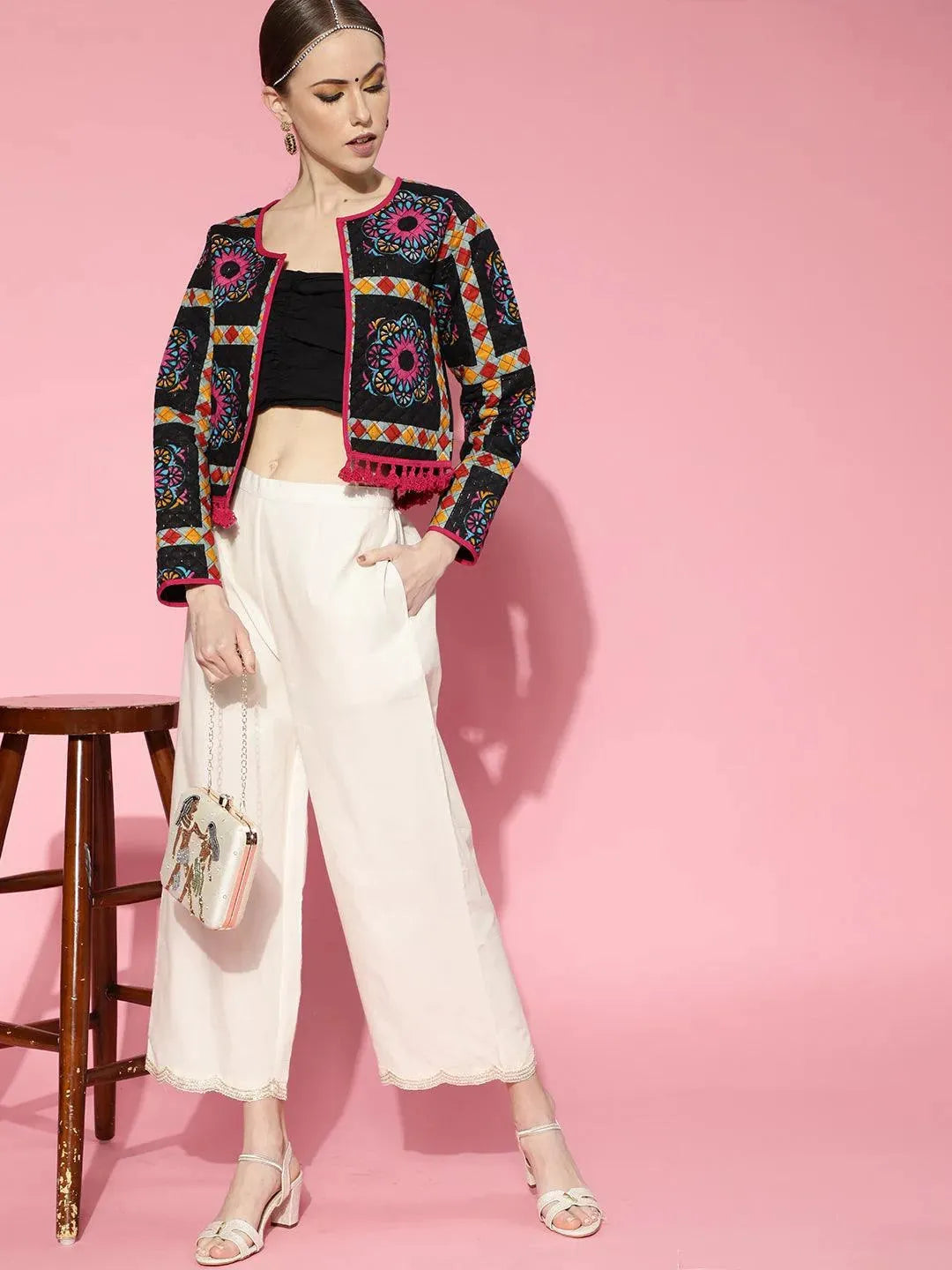 Off White Solid Cotton Palazzos - Libas 