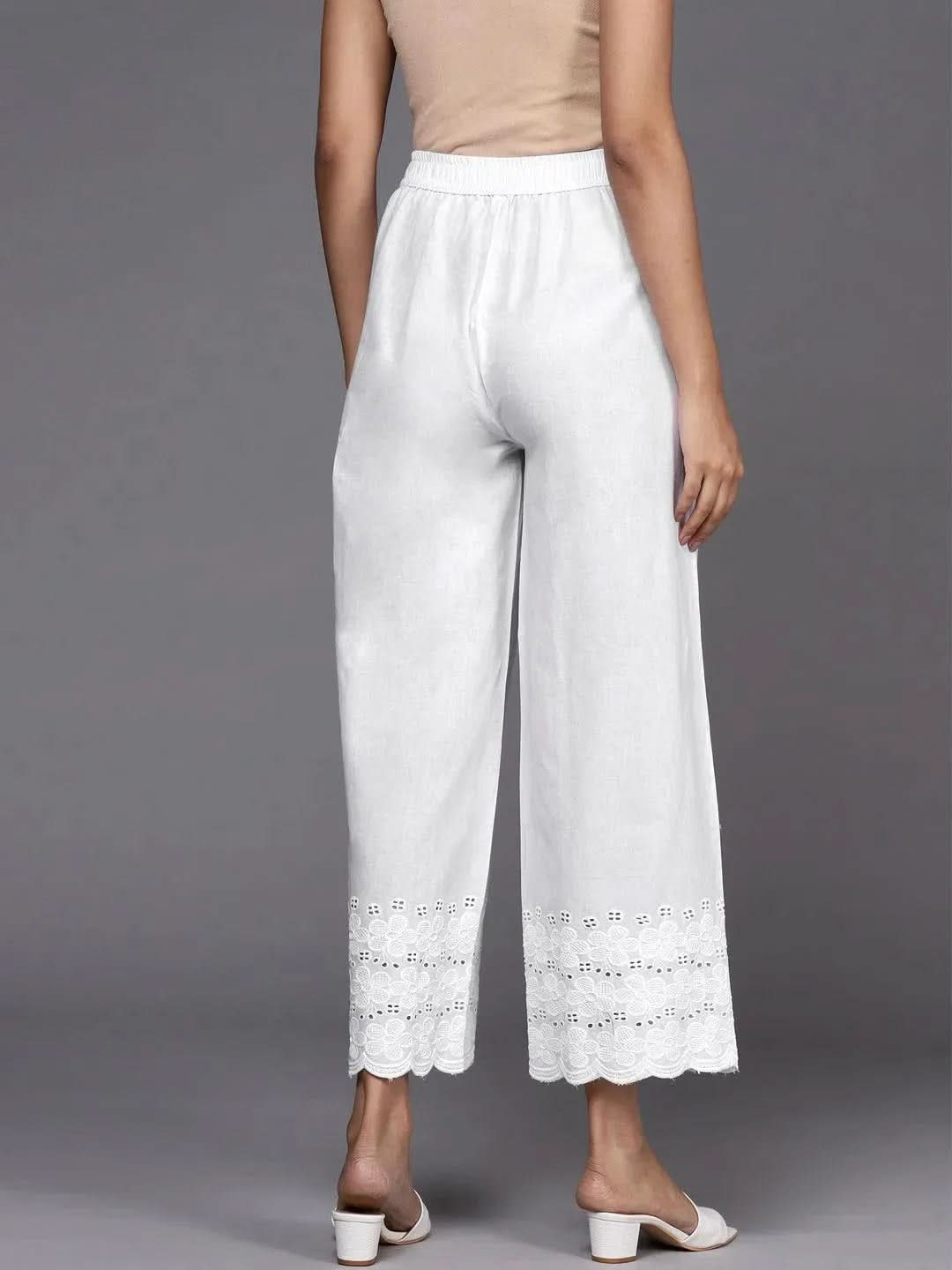 

Off White Solid Cotton Palazzos