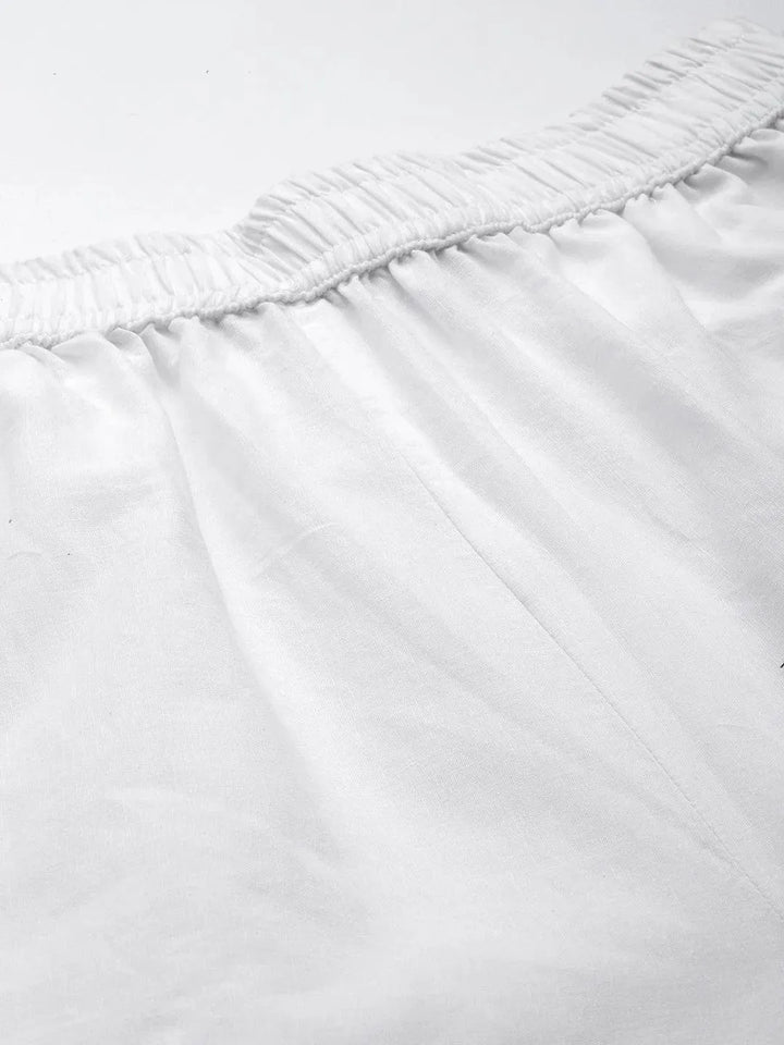 Off White Solid Cotton Palazzos - Libas