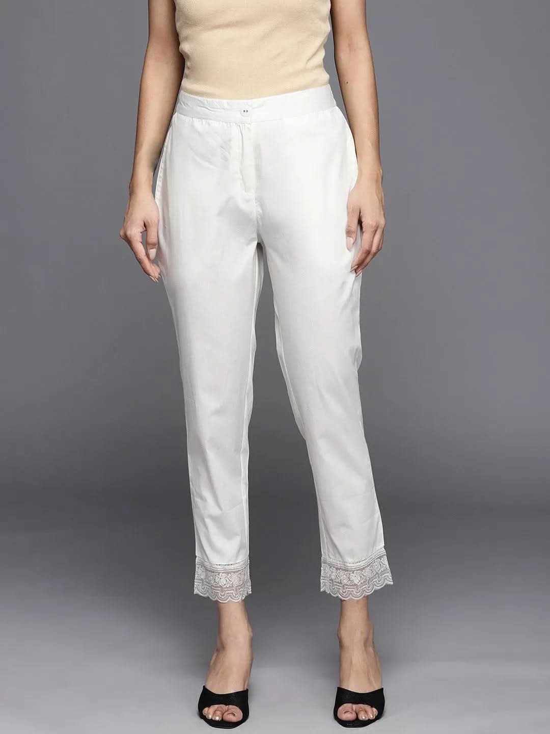 

Off White Solid Cotton Trousers