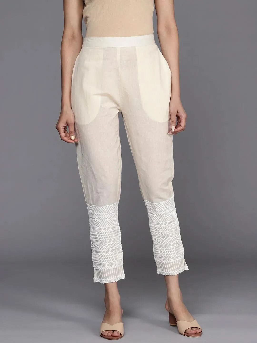 

Off White Solid Cotton Trousers