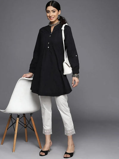 Off White Solid Cotton Trousers - Libas