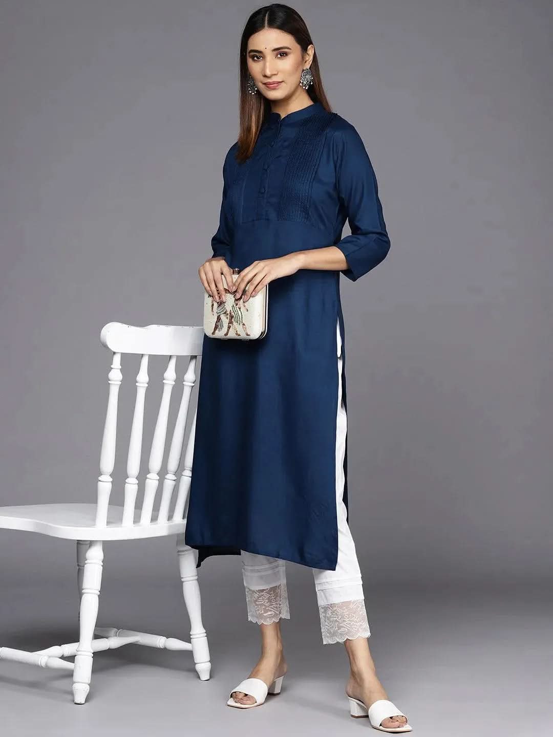 Off White Solid Cotton Trousers - Libas 