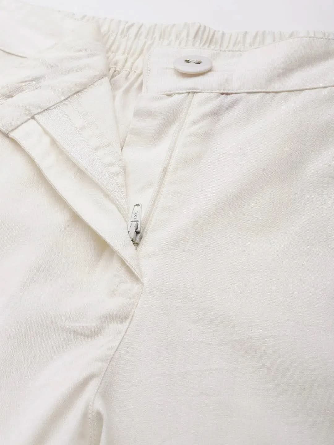 

Off White Solid Cotton Trousers