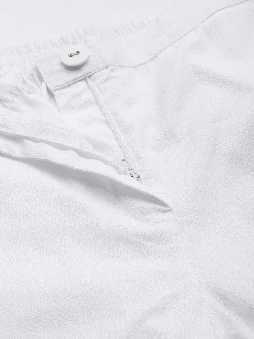Off White Solid Cotton Trousers - Libas 