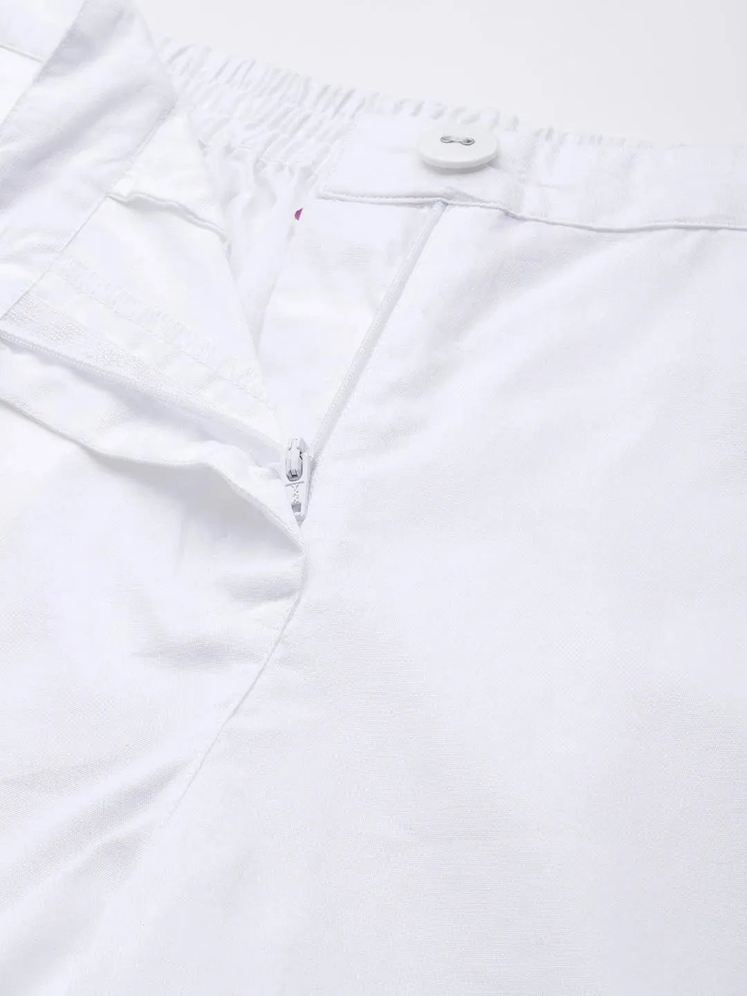 Off White Solid Cotton Trousers - Libas 