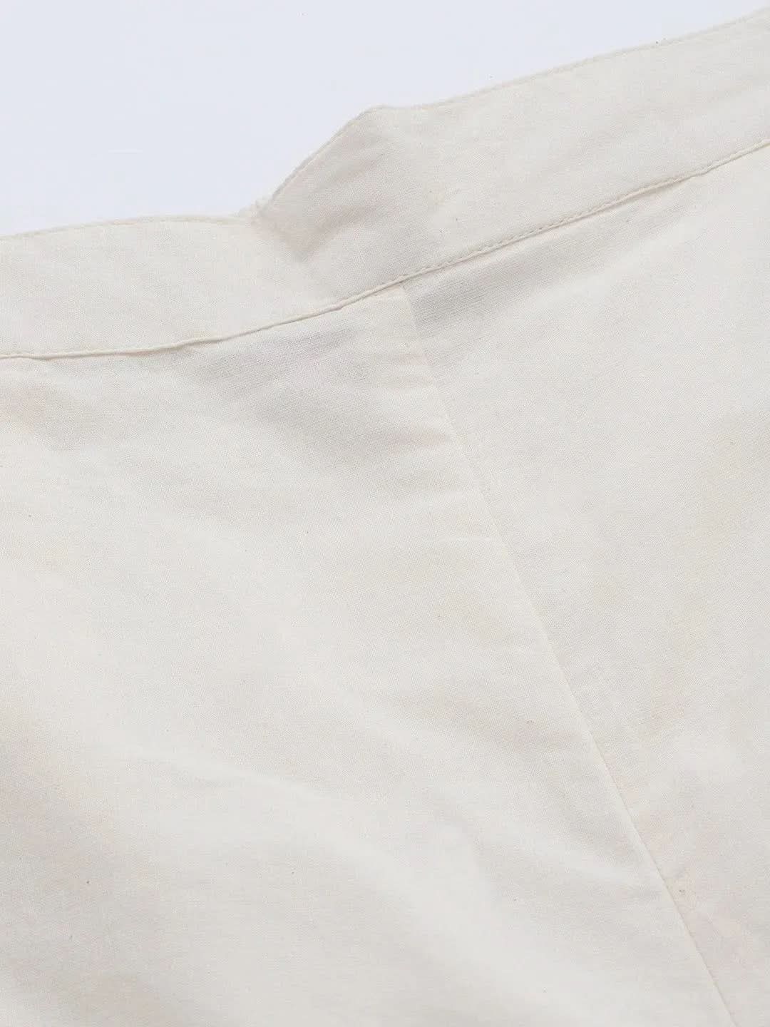 Off White Solid Cotton Trousers - Libas 