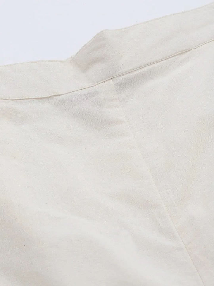 Off White Solid Cotton Trousers - Libas