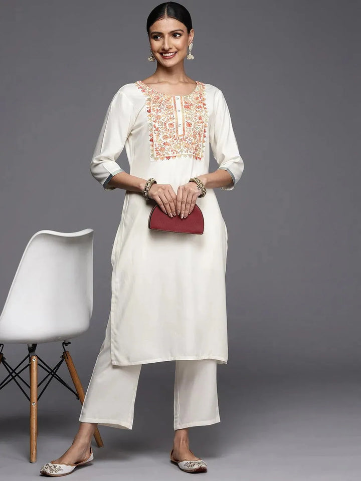 Off White Solid Pashmina Wool Trousers - Libas