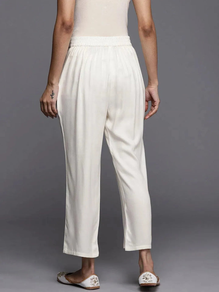 Off White Solid Pashmina Wool Trousers - Libas