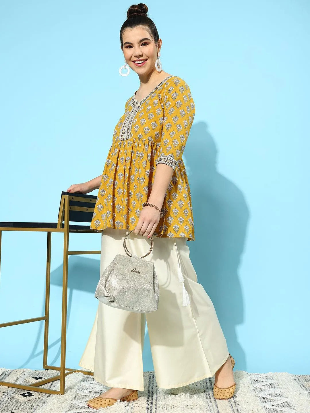 Off White Solid Silk Palazzos - Libas 