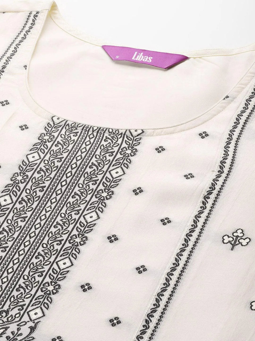 Off White Woven Design Silk Blend Straight Kurta With Trousers & Dupatta - Libas 