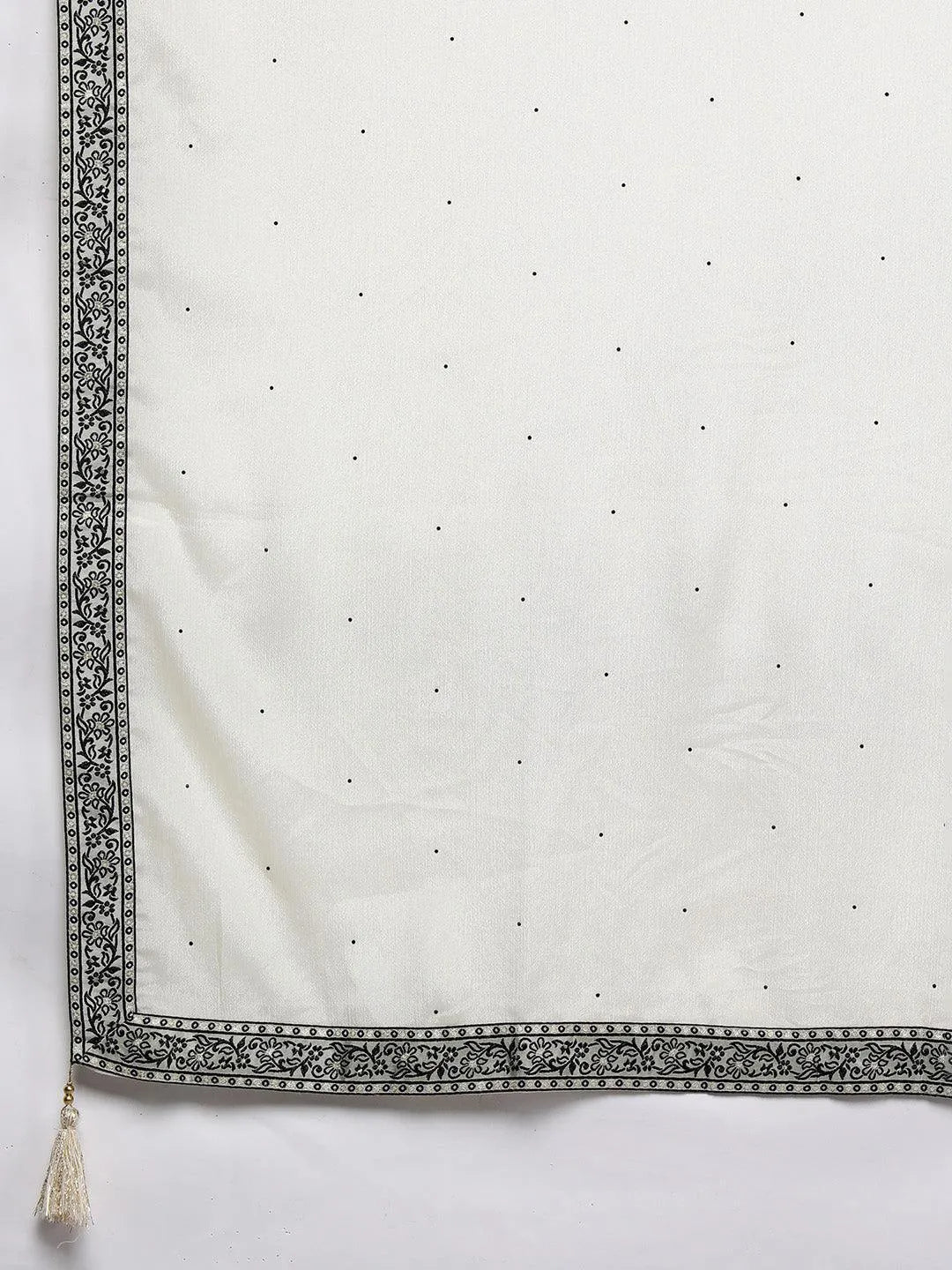 Off White Woven Design Silk Blend Straight Kurta With Trousers & Dupatta - Libas 