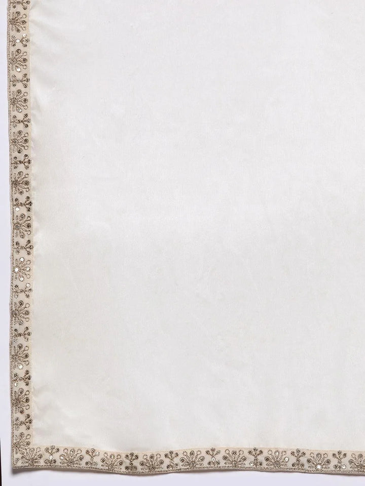 Off White Woven Design Silk Blend Straight Kurta With Trousers & Dupatta - Libas