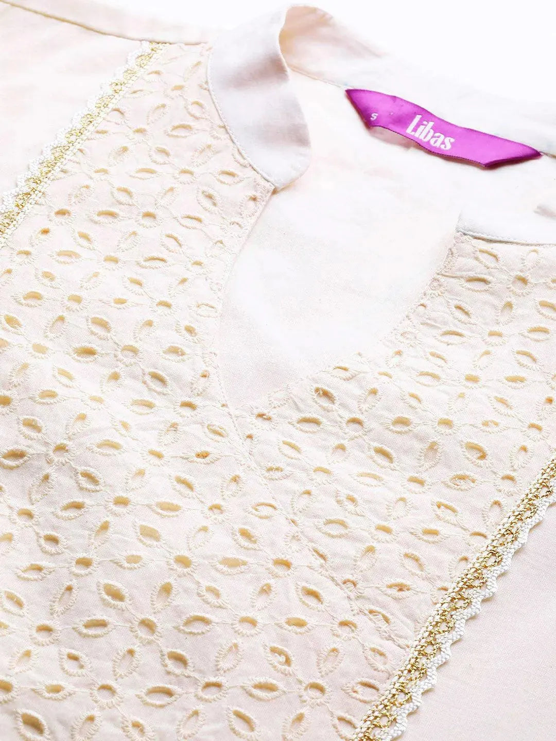 Off White Yoke Design Cotton Suit Set - Libas 