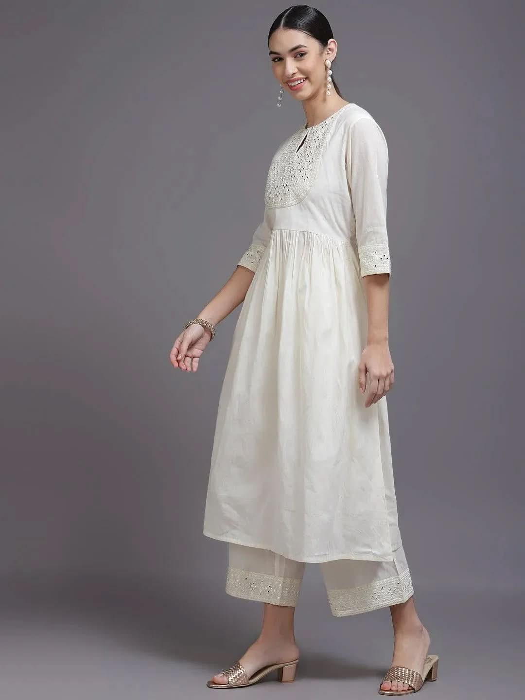 

Buy Off White Yoke Design Cotton Suit Set - 33313O-XS | Libas Ethnic Wear Online