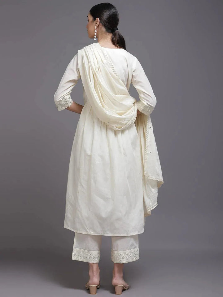Off White Yoke Design Cotton Suit Set - Libas