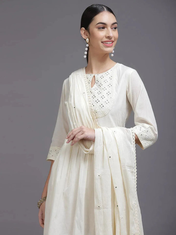 Off White Yoke Design Cotton Suit Set - Libas