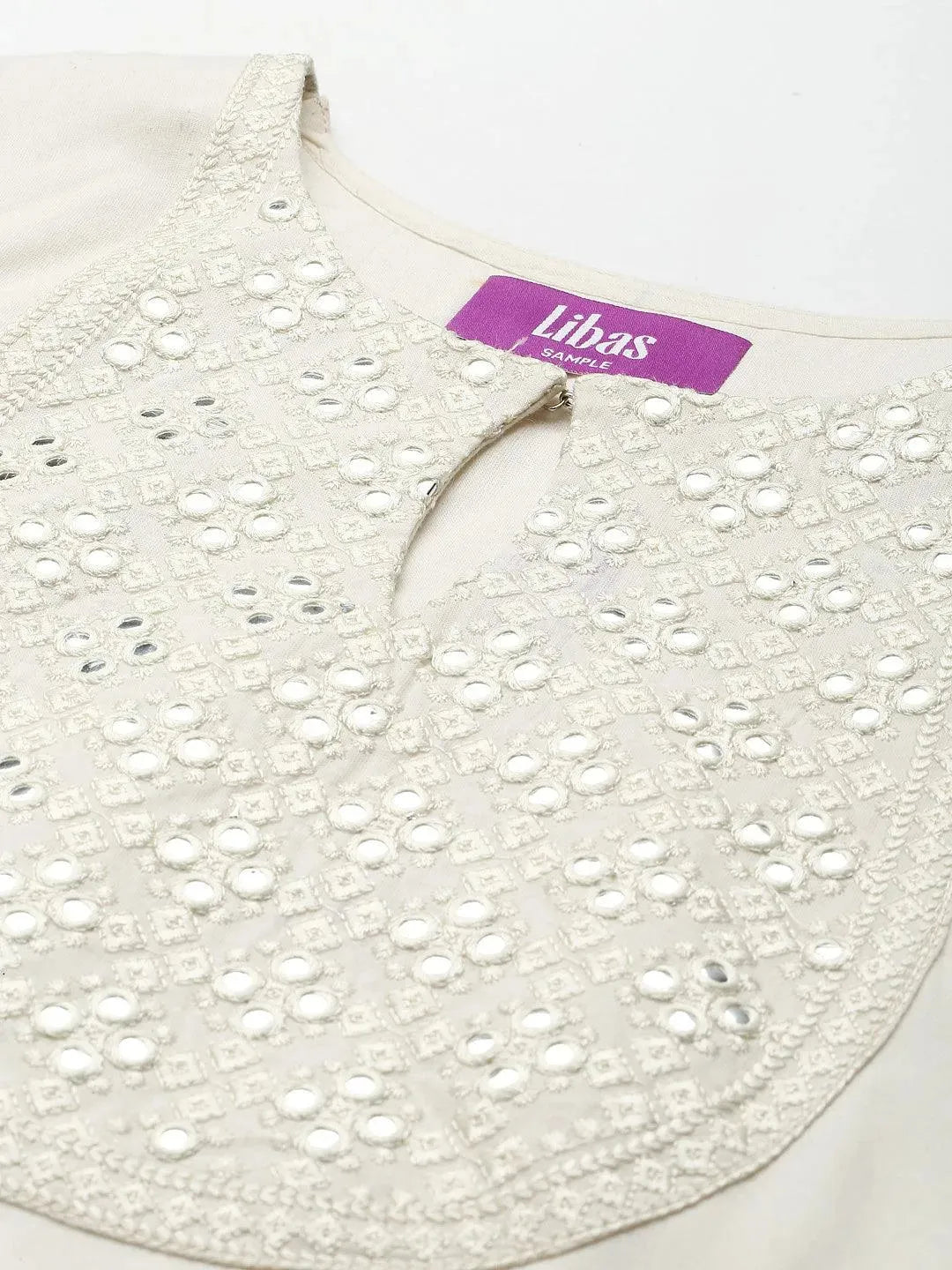 Off White Yoke Design Cotton Suit Set - Libas 