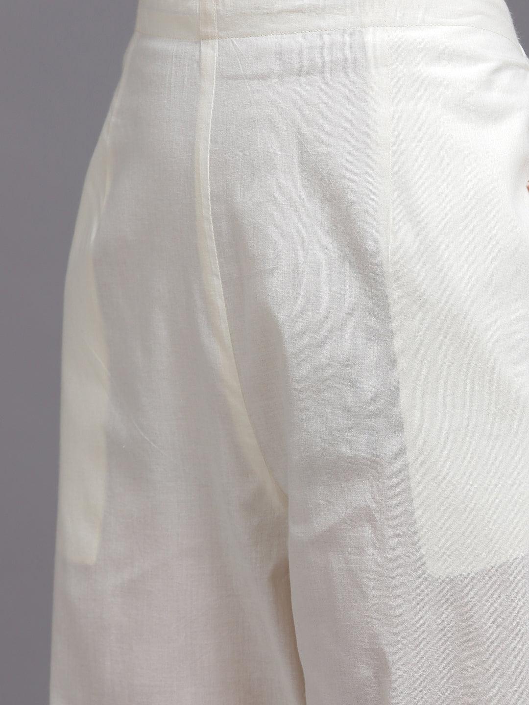 Off White Yoke Design Cotton Suit Set - Libas