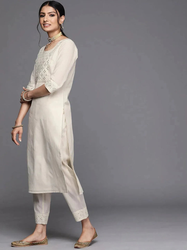 Off White Yoke Design Cotton Kurta - Libas