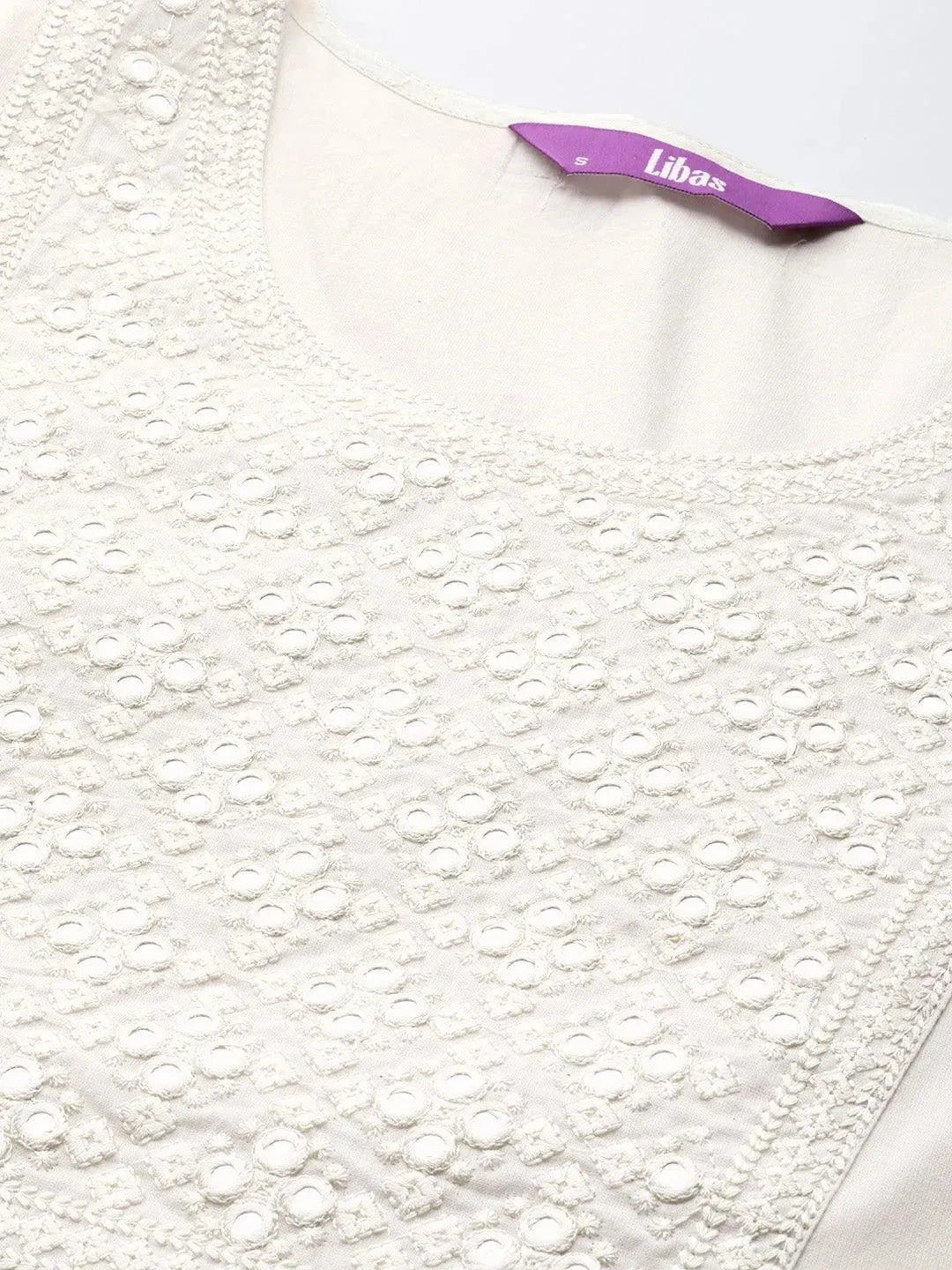 Off White Yoke Design Cotton Kurta - Libas 