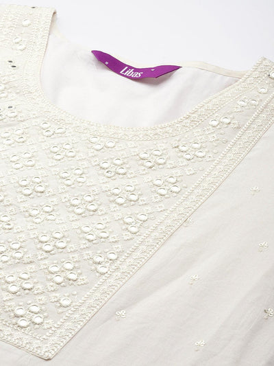 Off White Yoke Design Cotton Kurta - Libas