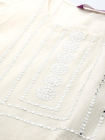 Off White Yoke Design Cotton Straight Kurta - Libas