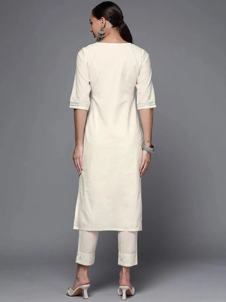 Off White Yoke Design Cotton Straight Kurta - Libas