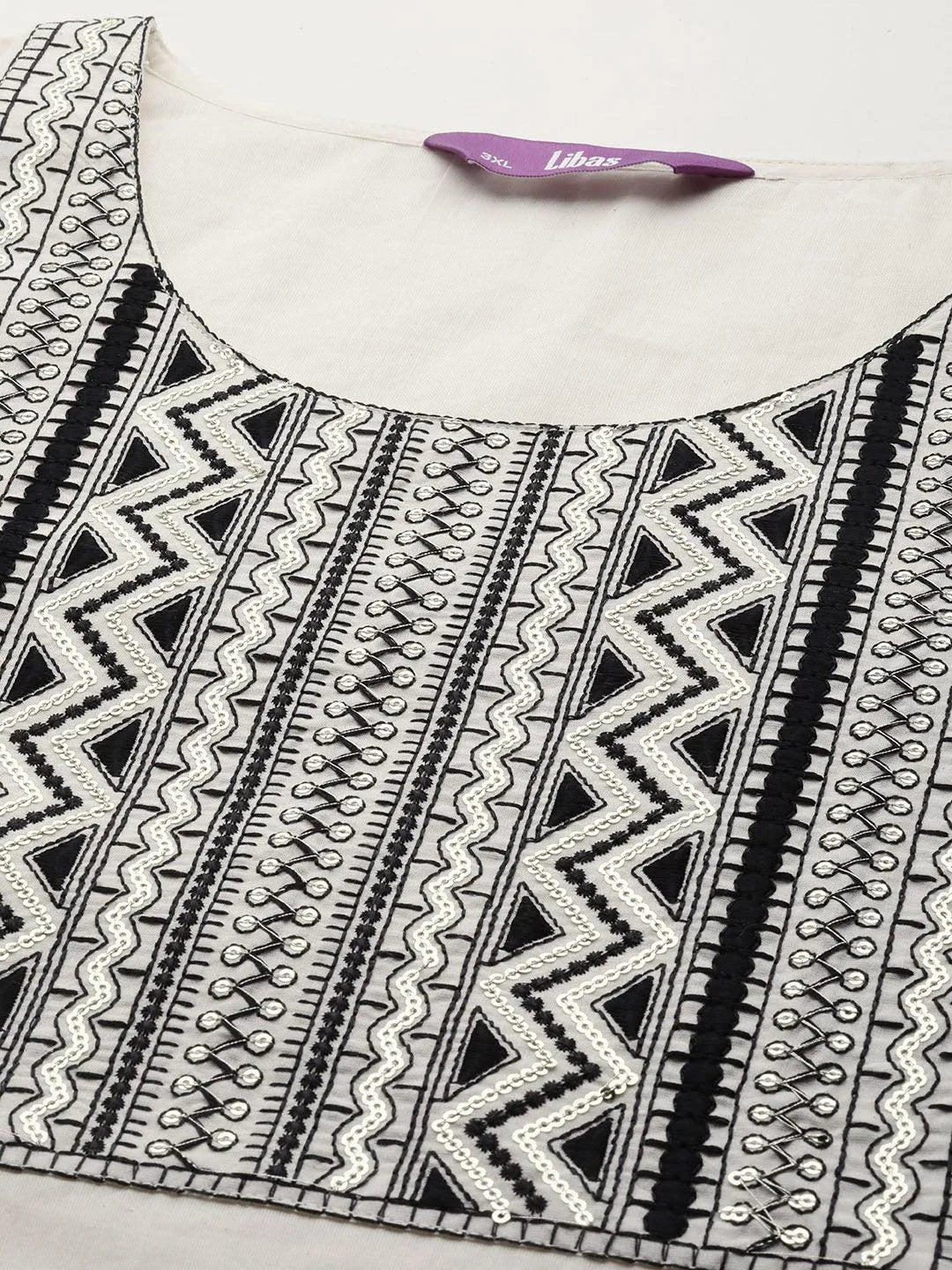 Off White Yoke Design Cotton Straight Kurta - Libas 