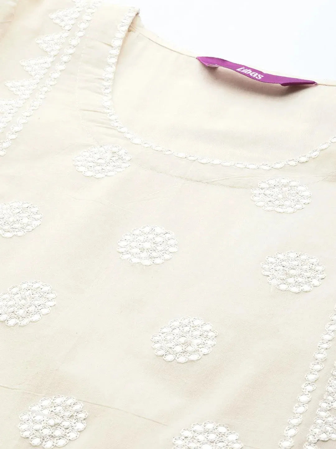 Off White Yoke Design Cotton Straight Kurta - Libas 