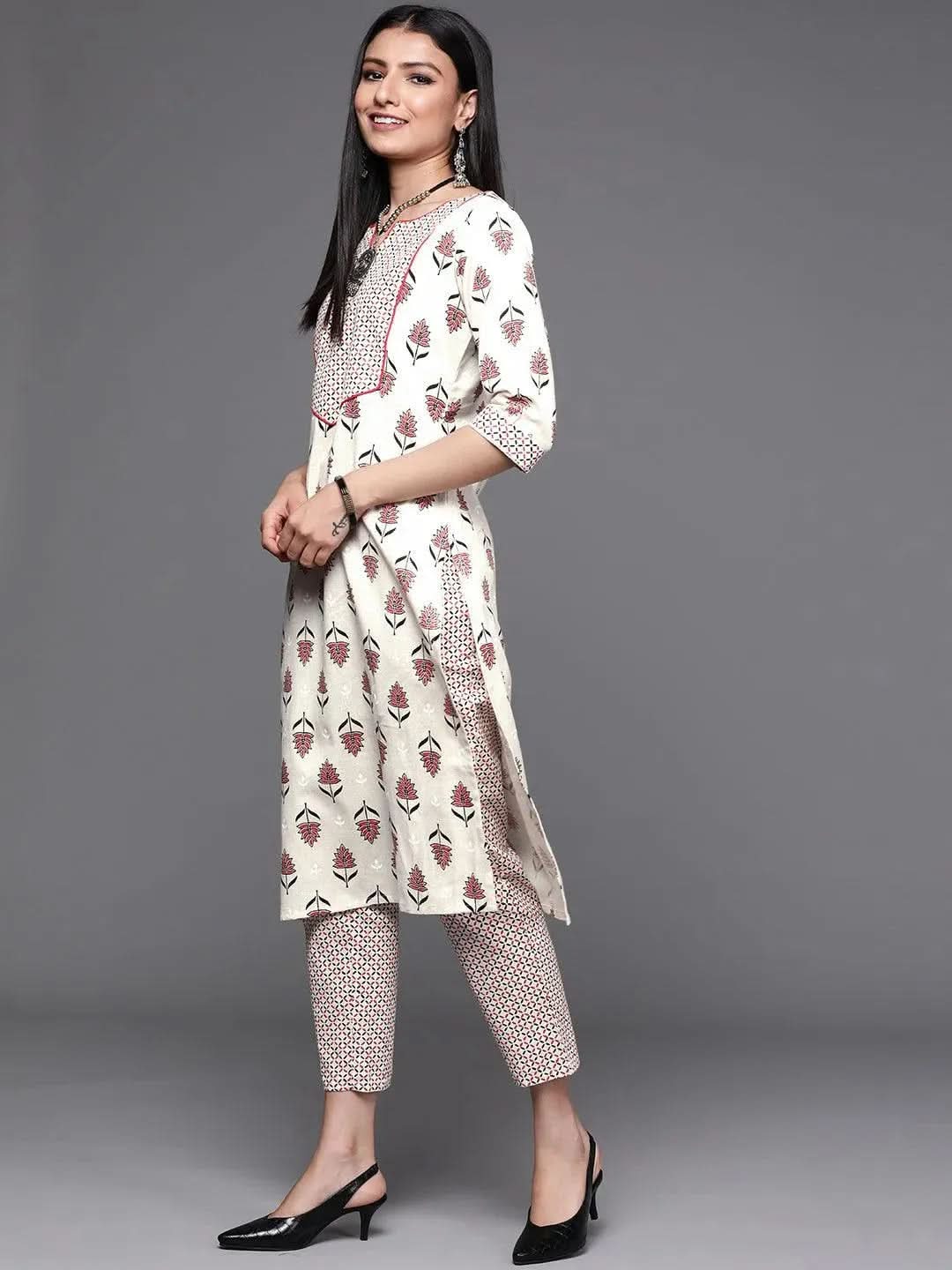 

Buy Off White Yoke Design Cotton Suit Set - 33274O- | Libas Ethnic Wear Online