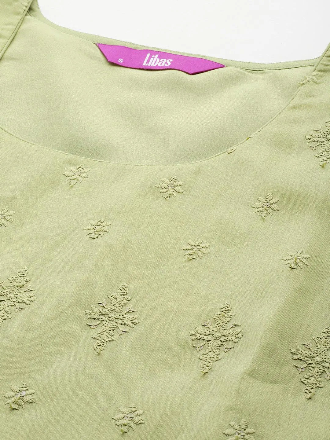 Olive Embroidered Chanderi Silk Straight Kurta With Trousers & Dupatta - Libas 