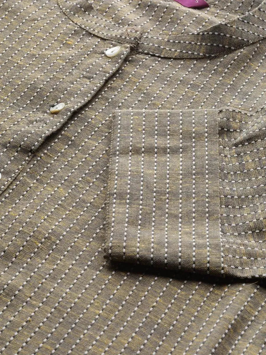 Olive Green Striped Cotton Kurta - Libas 