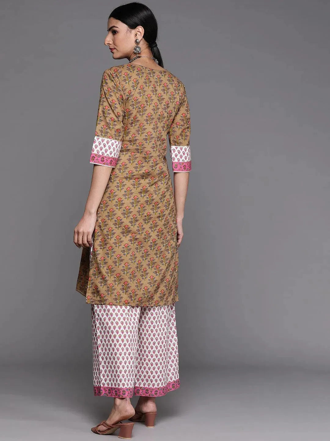 Olive Green Yoke Design Cotton Kurta - Libas 