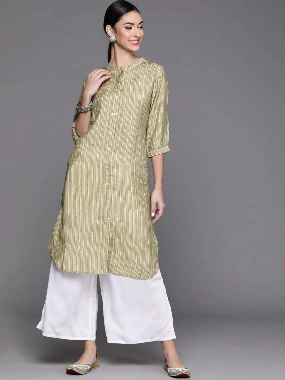 libas Olive Printed Chanderi Silk Kurta-picture-58