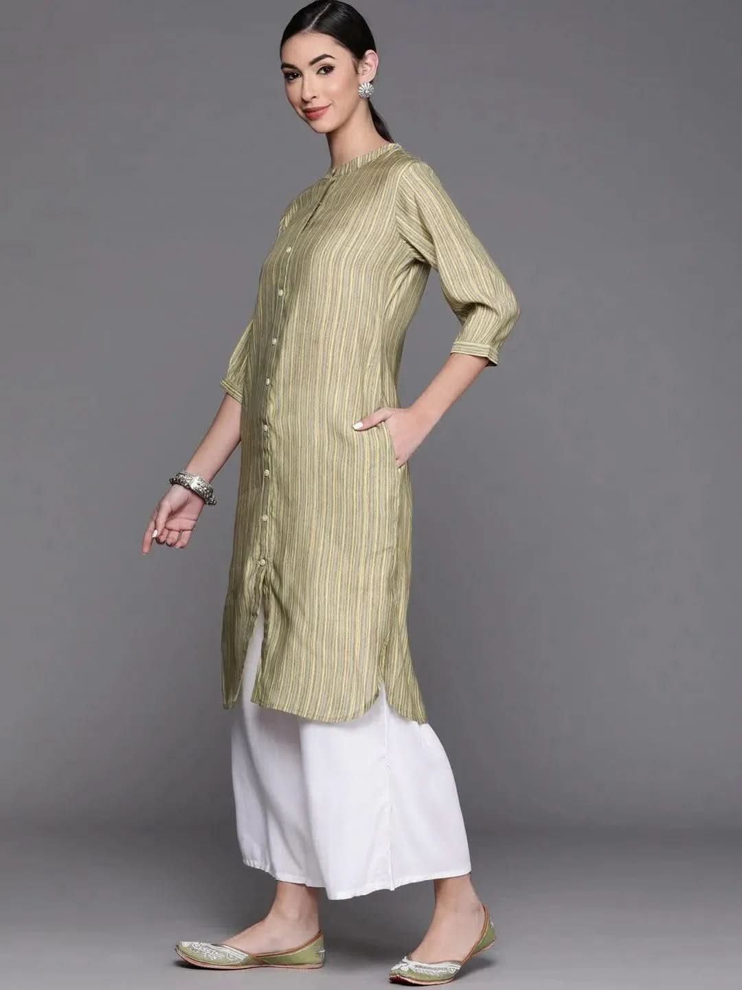 

Buy Olive Printed Chanderi Silk Kurta -23114O-XS | Libas Ethnic Wear Online